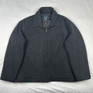 VTG GAP Bomber Jacket Wool Blend Mens L Full Zip Insulated Gray Quilt Lined Coat